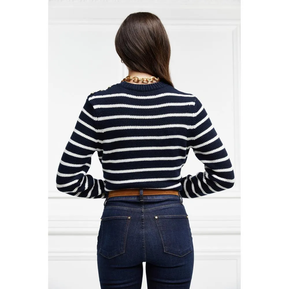 Holland Cooper Henley Striped Ladies Crew Jumper - Ink Navy/Natural