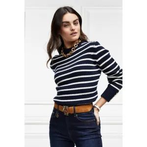 Holland Cooper Henley Striped Ladies Crew Jumper - Ink Navy/Natural