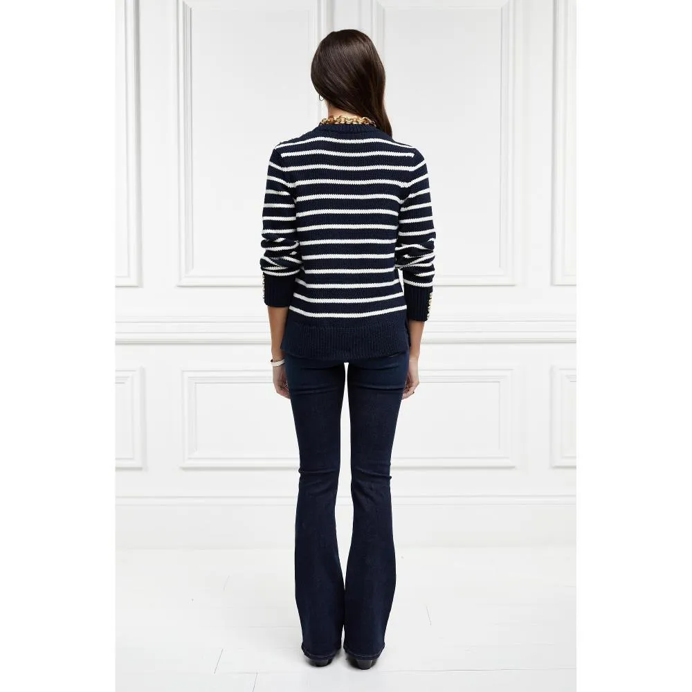 Holland Cooper Henley Striped Ladies Crew Jumper - Ink Navy/Natural