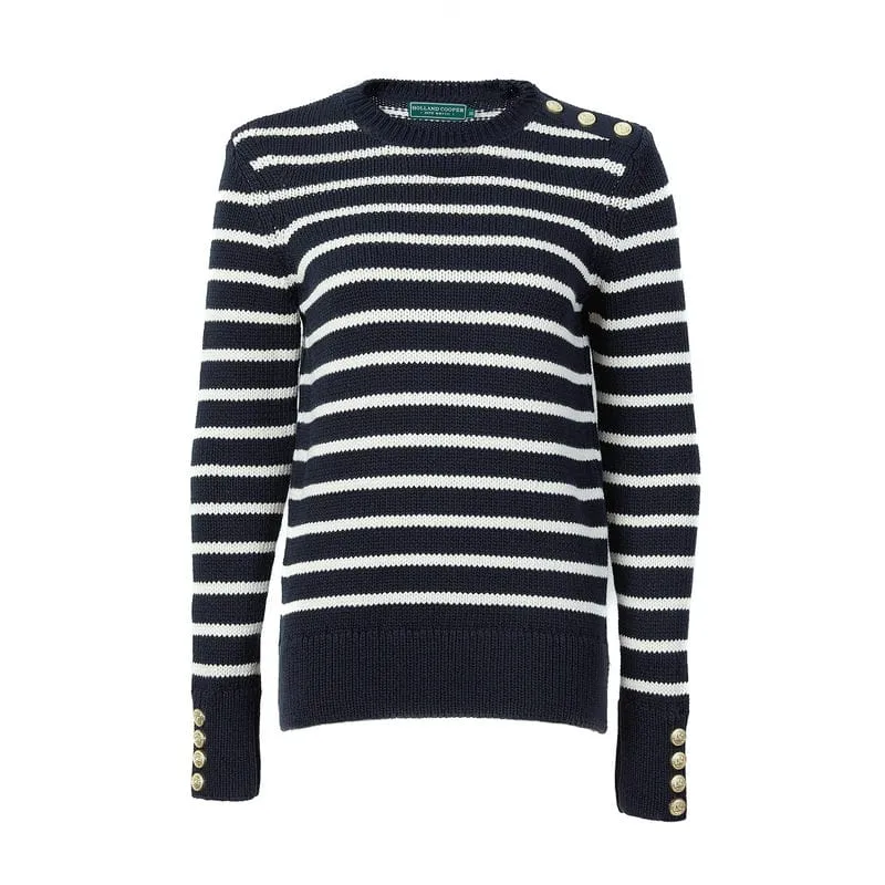 Holland Cooper Henley Striped Ladies Crew Jumper - Ink Navy/Natural