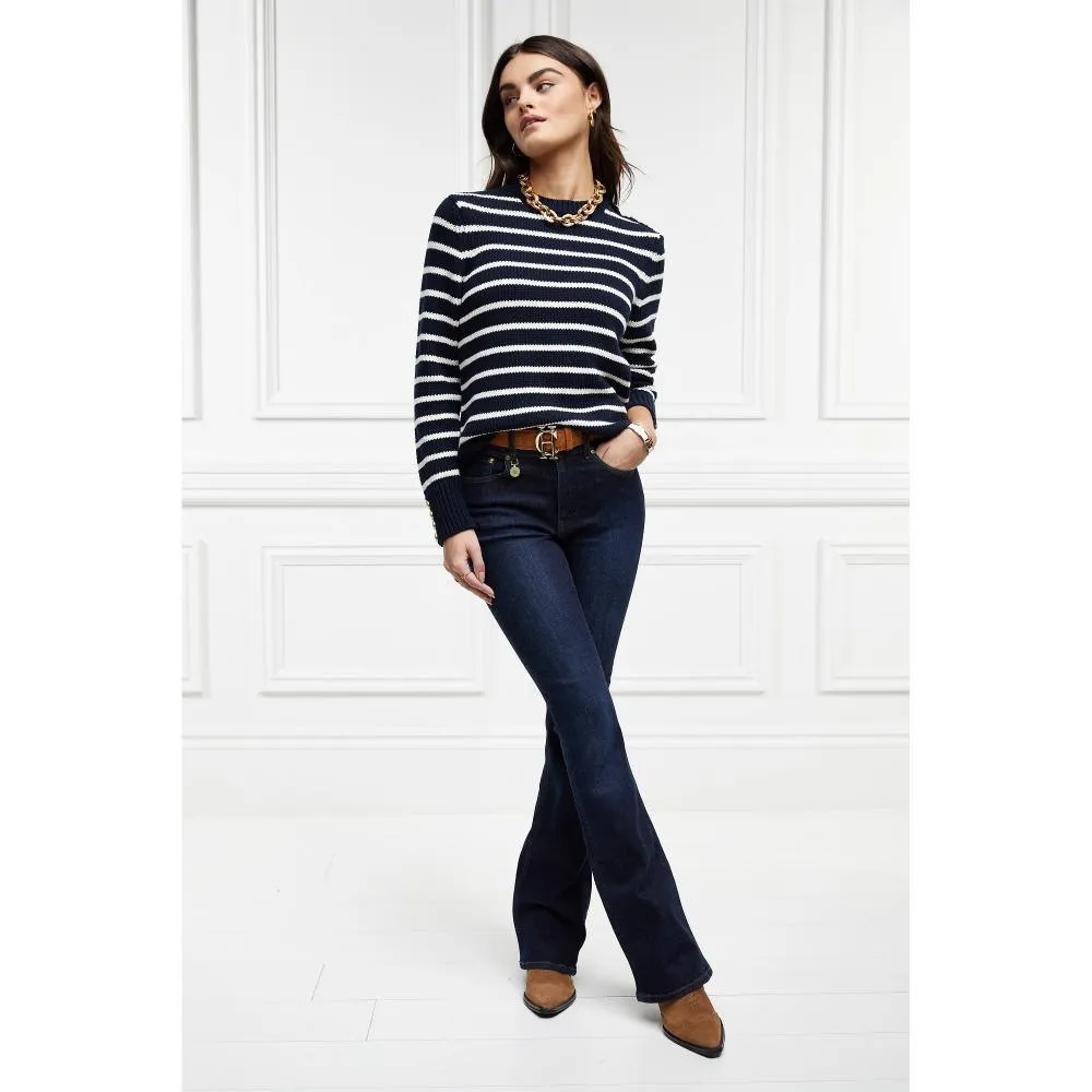 Holland Cooper Henley Striped Ladies Crew Jumper - Ink Navy/Natural