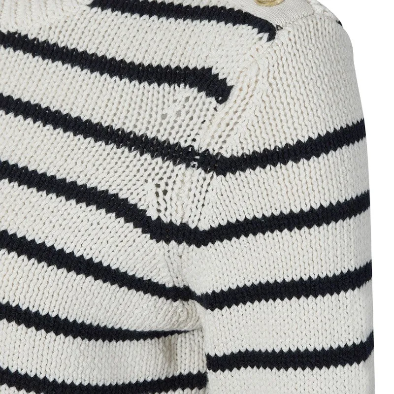 Holland Cooper Henley Striped Ladies Crew Jumper - Natural/Ink Navy