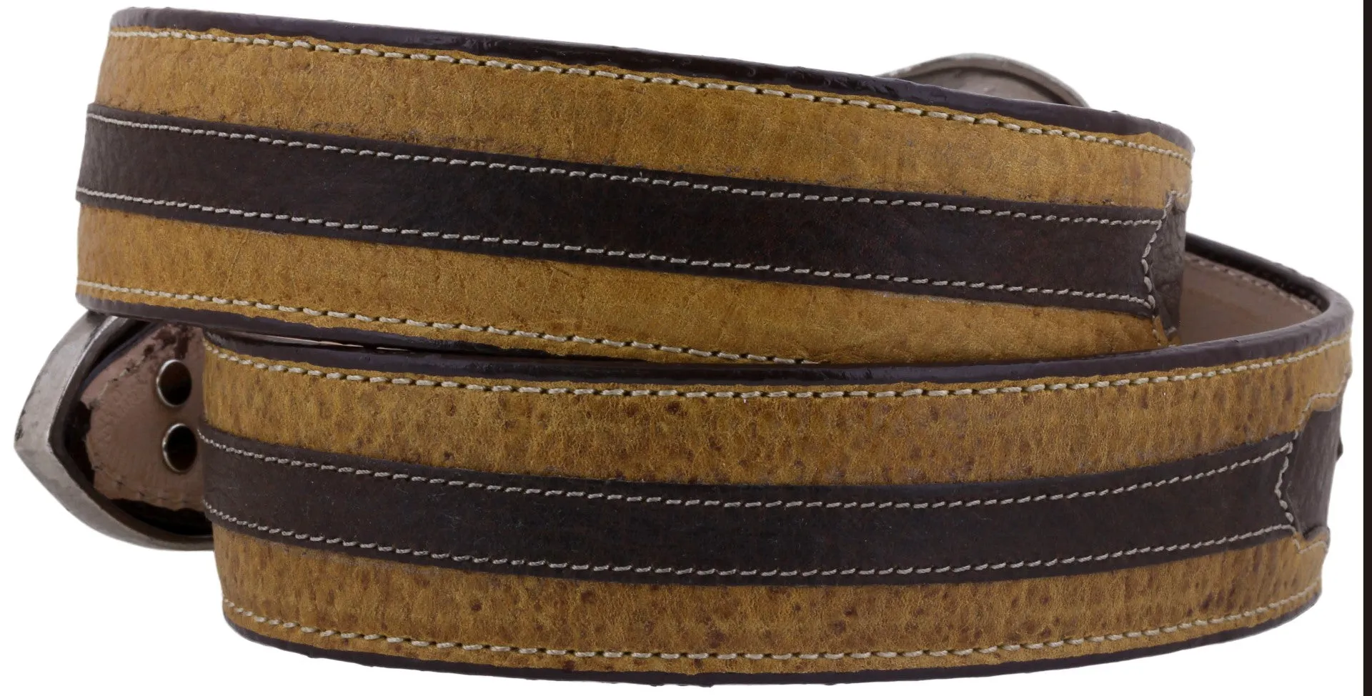 Honey Brown Western Cowboy Belt Solid Overlay Leather - Silver Buckle