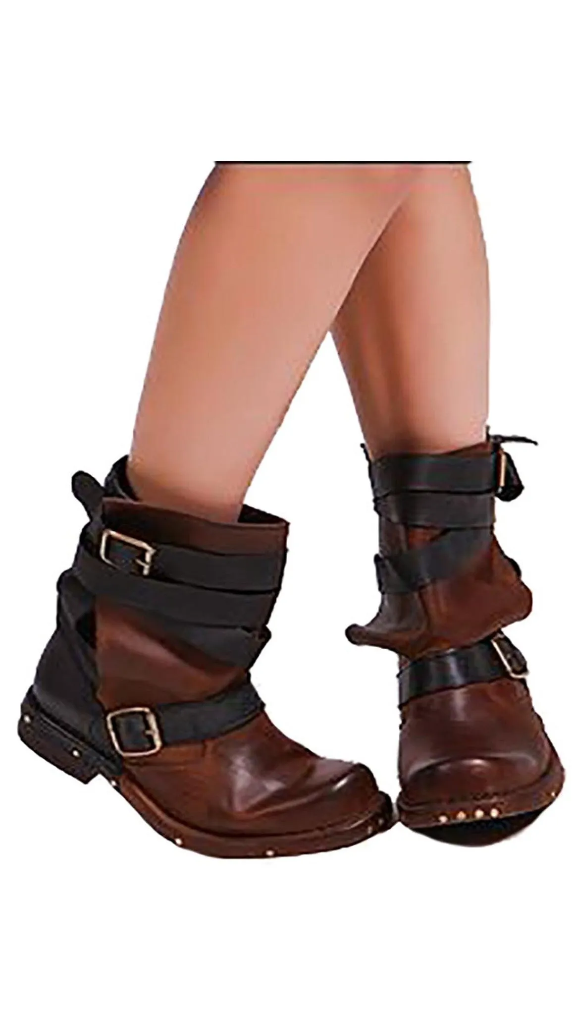 Jeffrey Campbell Rouges Buckle Wrap Short Distressed Two Tone Boots