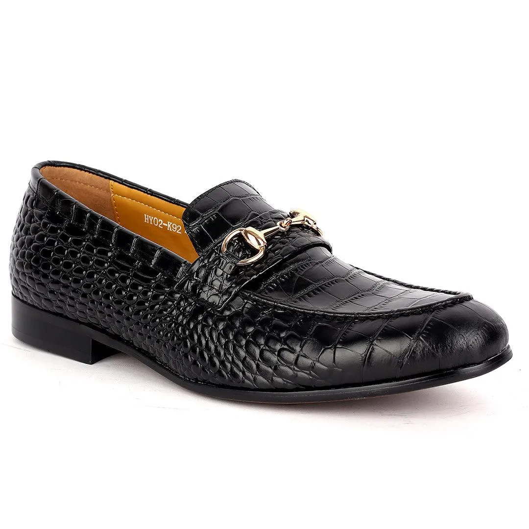 J.M Weston Classy Black Croc Leather Shoe With Gold Chain Design