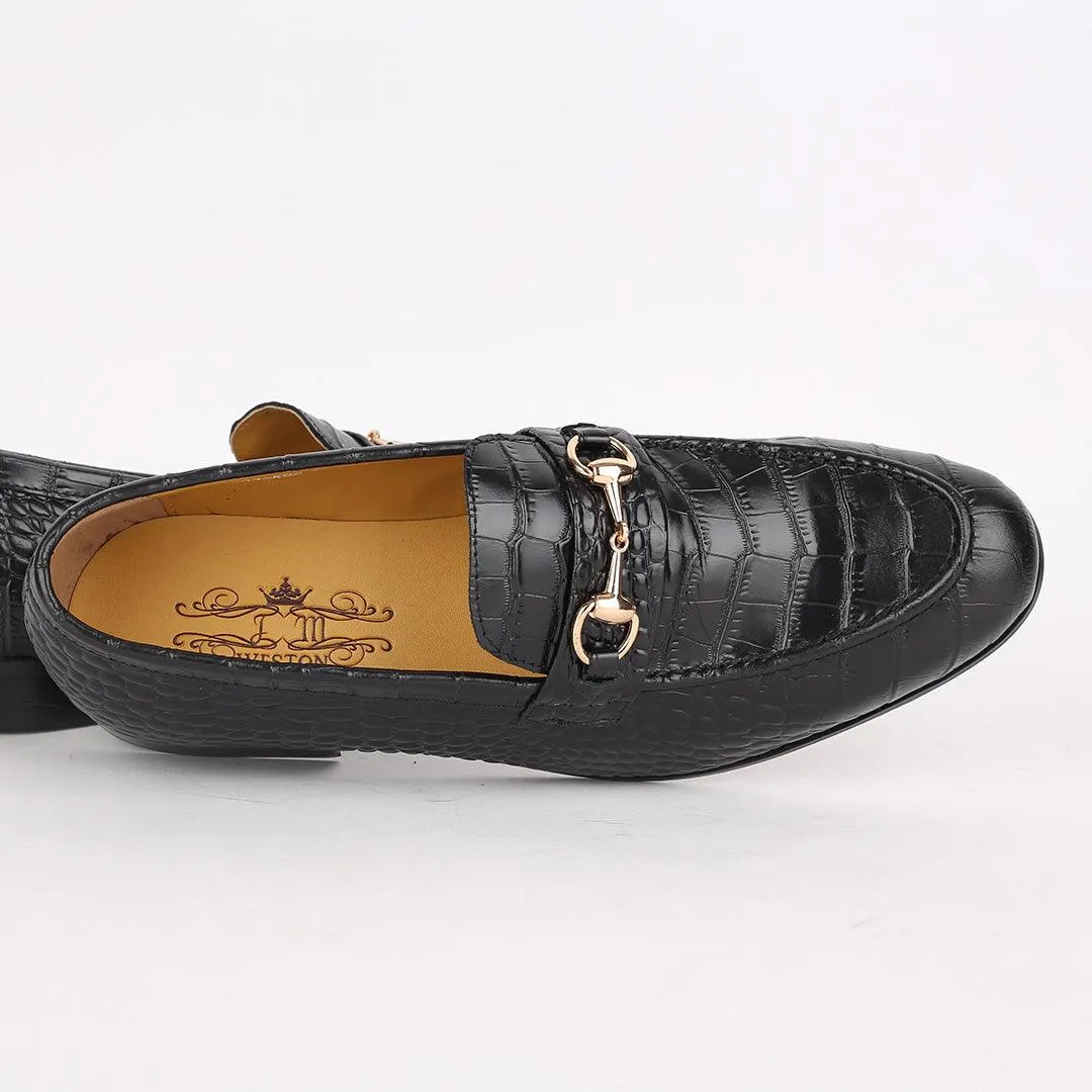 J.M Weston Classy Black Croc Leather Shoe With Gold Chain Design