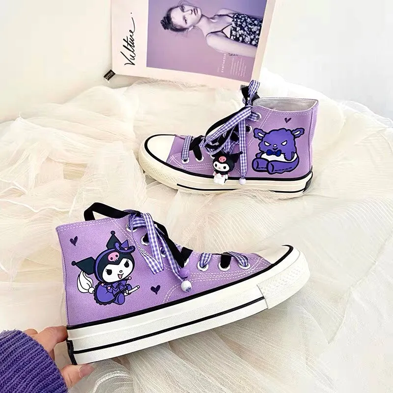 Kuromi Inspired Canvas High-Top Sneakers Shoes Purple