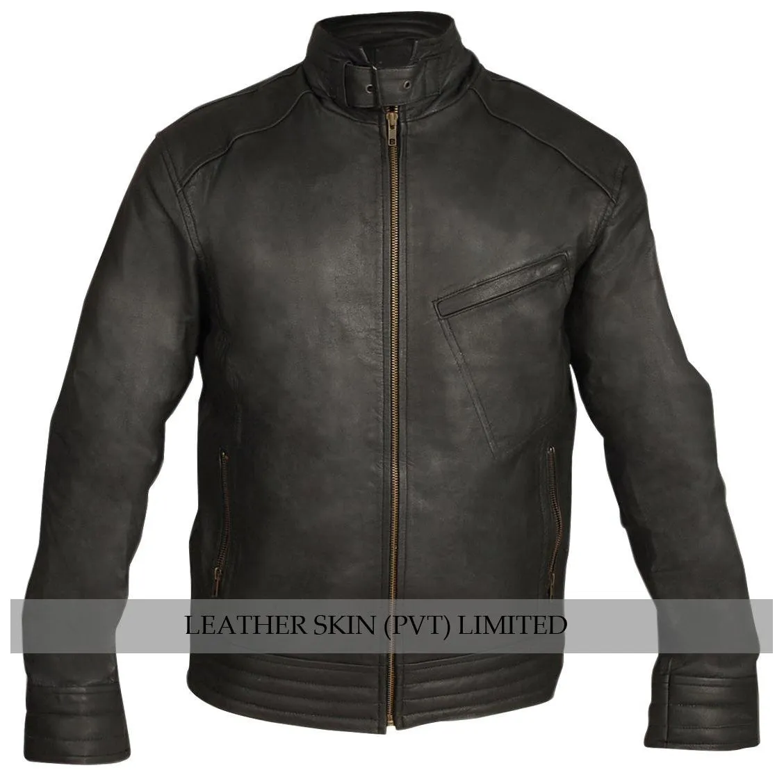 Leather Skin Black Motorcycle Biker with tilted chest pocket Motorcycle Biker Genuine Leather Jacket