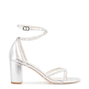 Lenox - Silver Block Heel with Crystal Straps