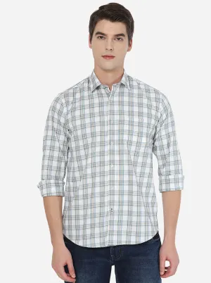 Light Beige Checked Slim Fit Casual Shirt | JadeBlue