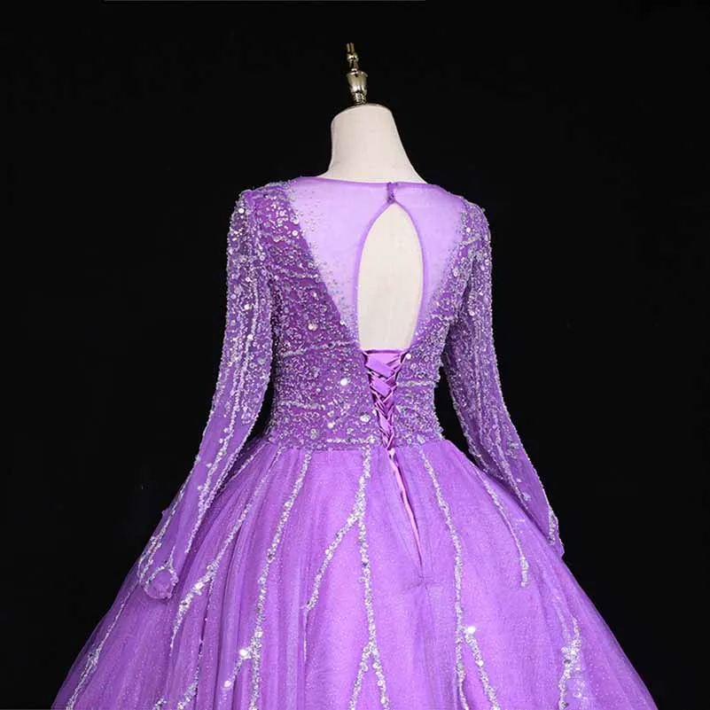 Long Sleeve Beaded Quinceanera Dresses Tulle Ball Gowns Formal Dresses