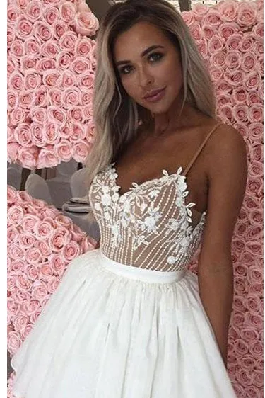 Lovely Ivory Lace Chiffon Homecoming Dresses, Beaded Homecoming Dresses, Short Prom Dresses UQH0049