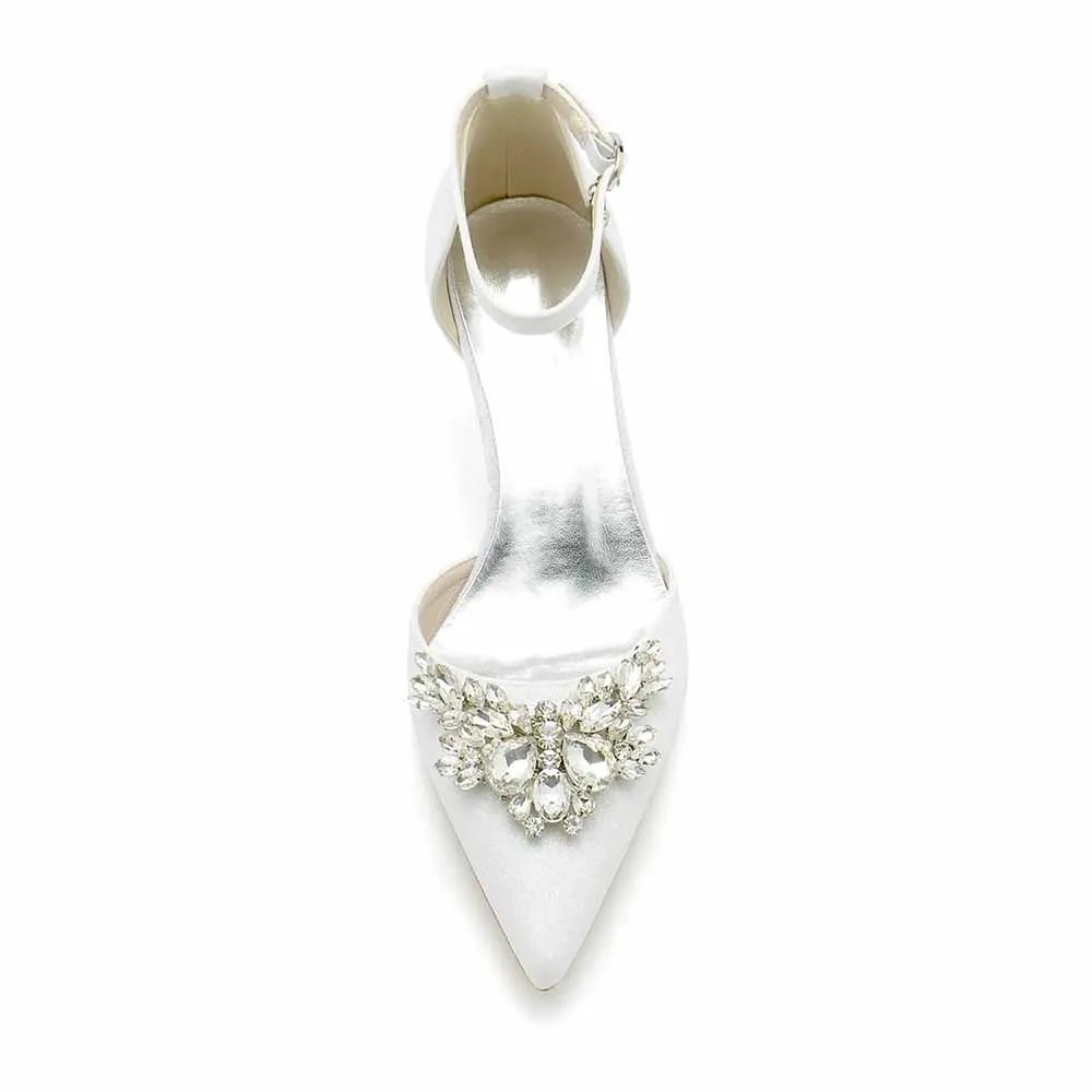 Low Heels Beaded Wedding Heels Ankle Strap Glitter Pumps Party Heels