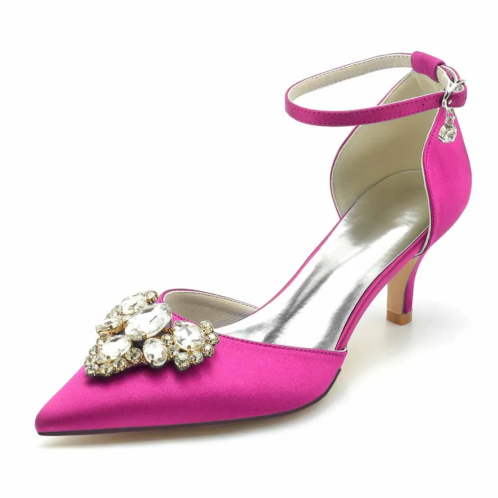 Low Heels Beaded Wedding Heels Ankle Strap Pumps Satin Bridal Heels