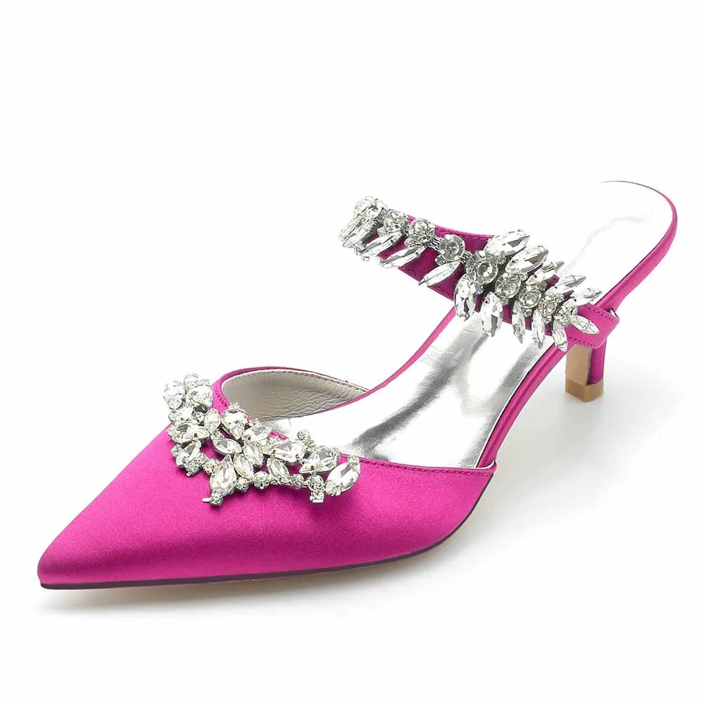 Low Heels Pointed Toe Bridal Mules with Crystal Strap