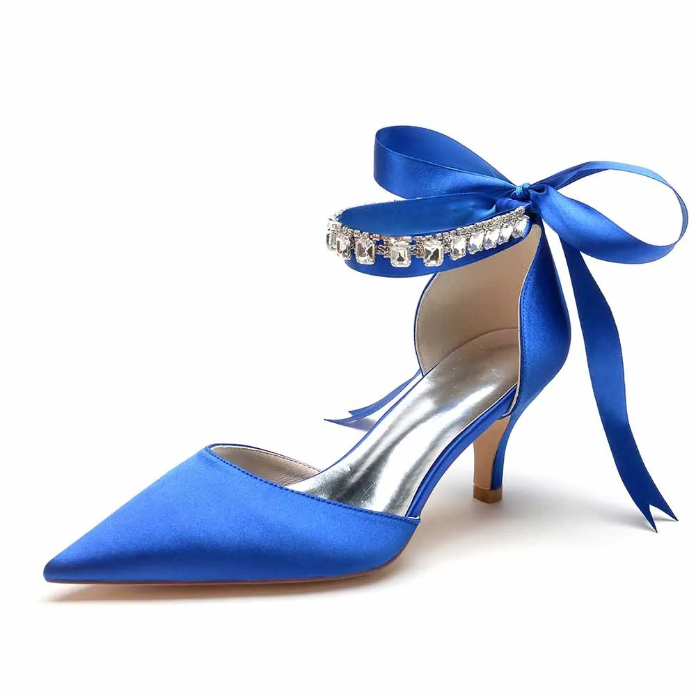 Low Heels Satin Wedding Heels Lace-up Ankle Strap Pumps Prom Heels