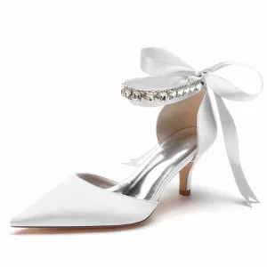 Low Heels Satin Wedding Heels Lace-up Ankle Strap Pumps Prom Heels