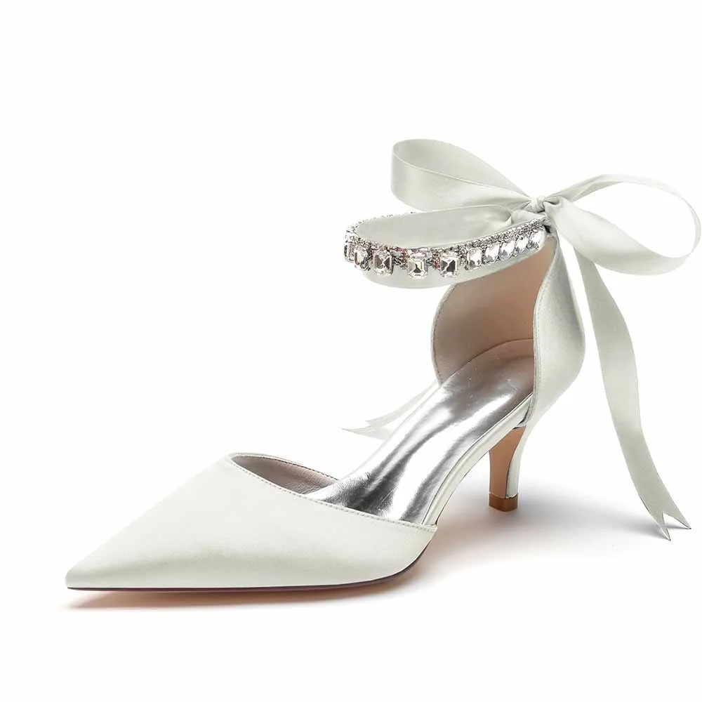 Low Heels Satin Wedding Heels Lace-up Ankle Strap Pumps Prom Heels