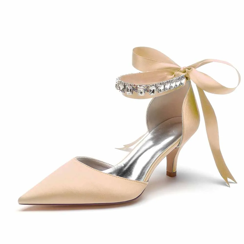 Low Heels Satin Wedding Heels Lace-up Ankle Strap Pumps Prom Heels