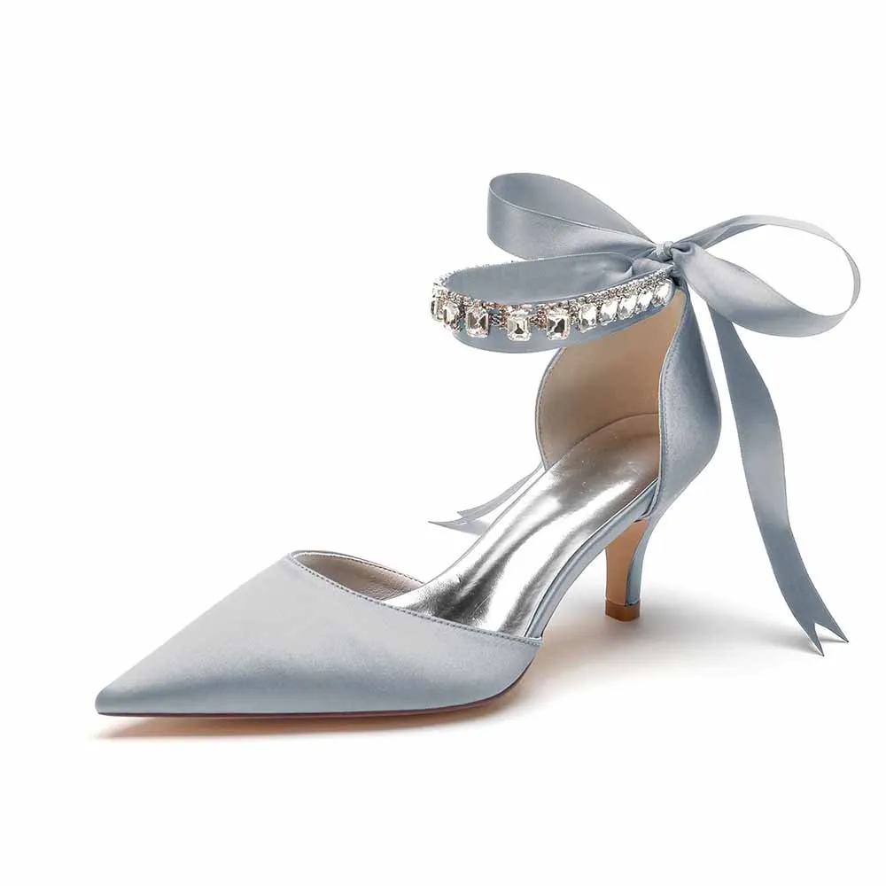 Low Heels Satin Wedding Heels Lace-up Ankle Strap Pumps Prom Heels