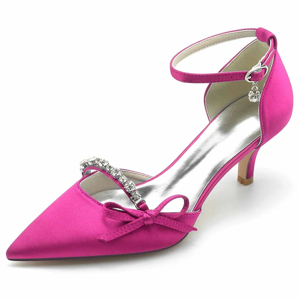 Low Heels Wedding Heels Satin Ankle Strap Shoes with Beaded Bridal Heels