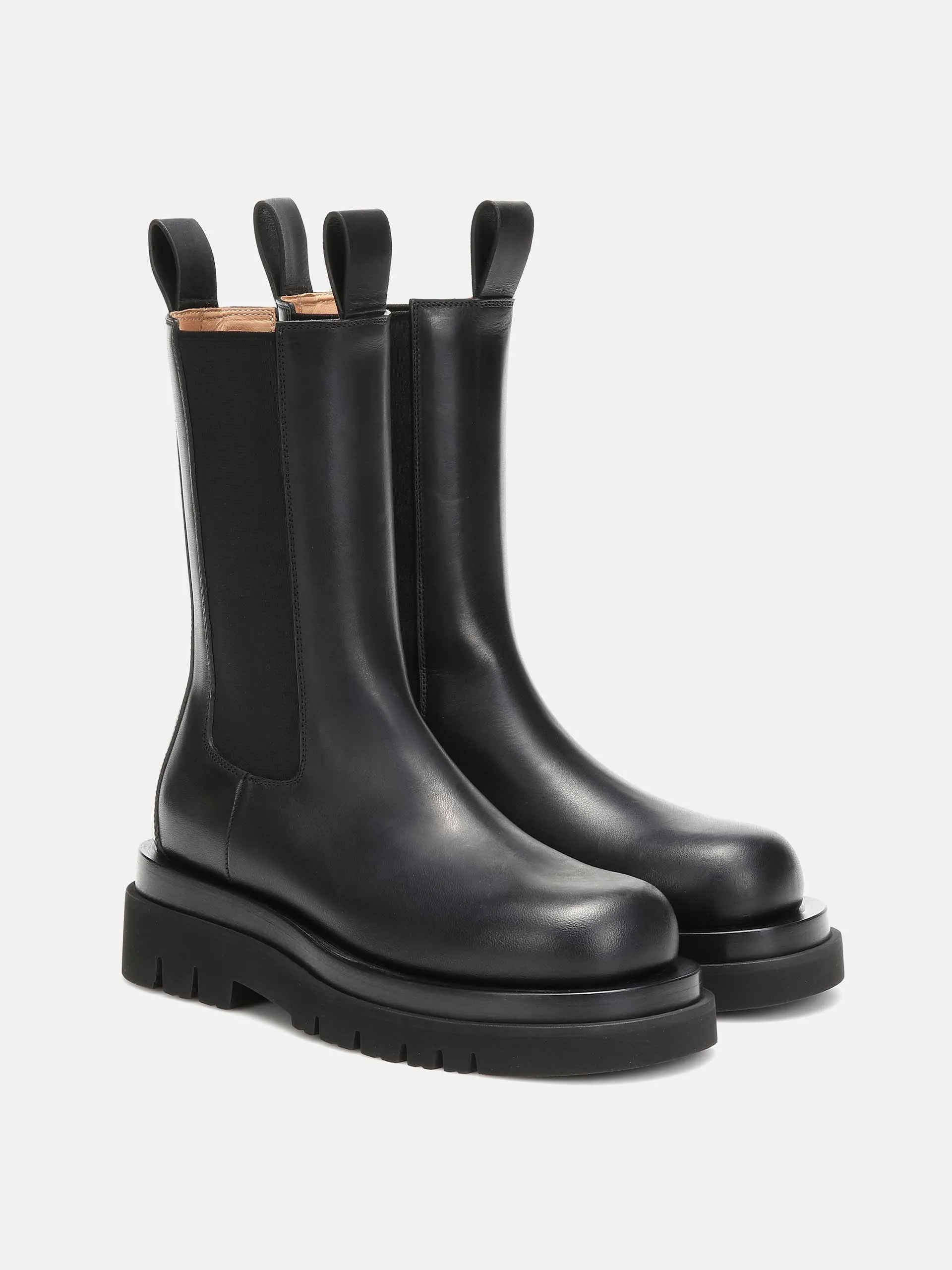 Lug leather ankle black boots