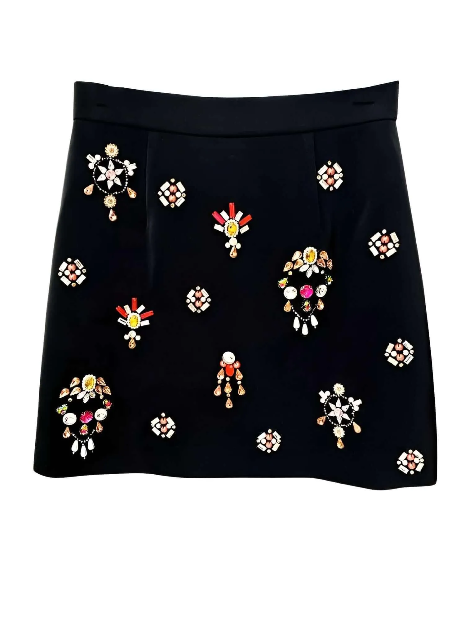 Luxury Colorful Diamond Beaded Long Sleeve Black Short Top   Skirt Two-Piece Set