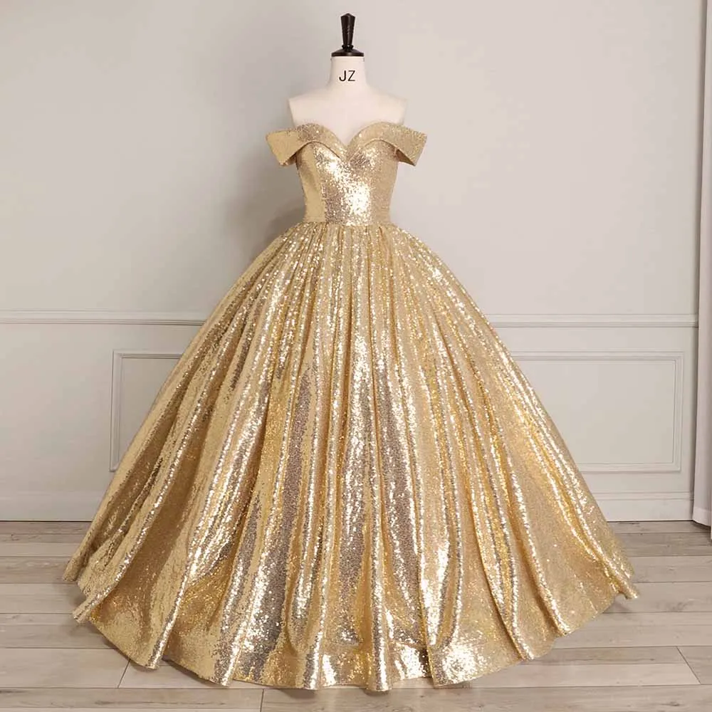 Luxury Off Shoulder Quinceanera Dresses Ball Gown Puffy Beaded Prom Gowns