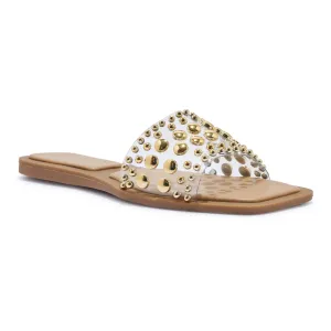 MARIE CLEAR PERSPEX GOLD BEADED SLIDERS