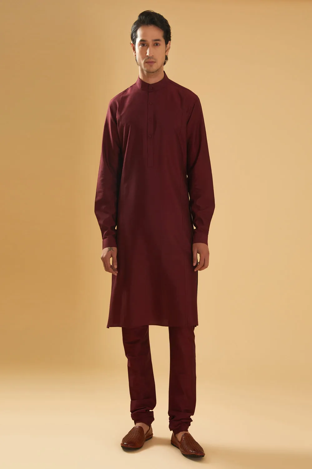 Maroon Silk Kurta