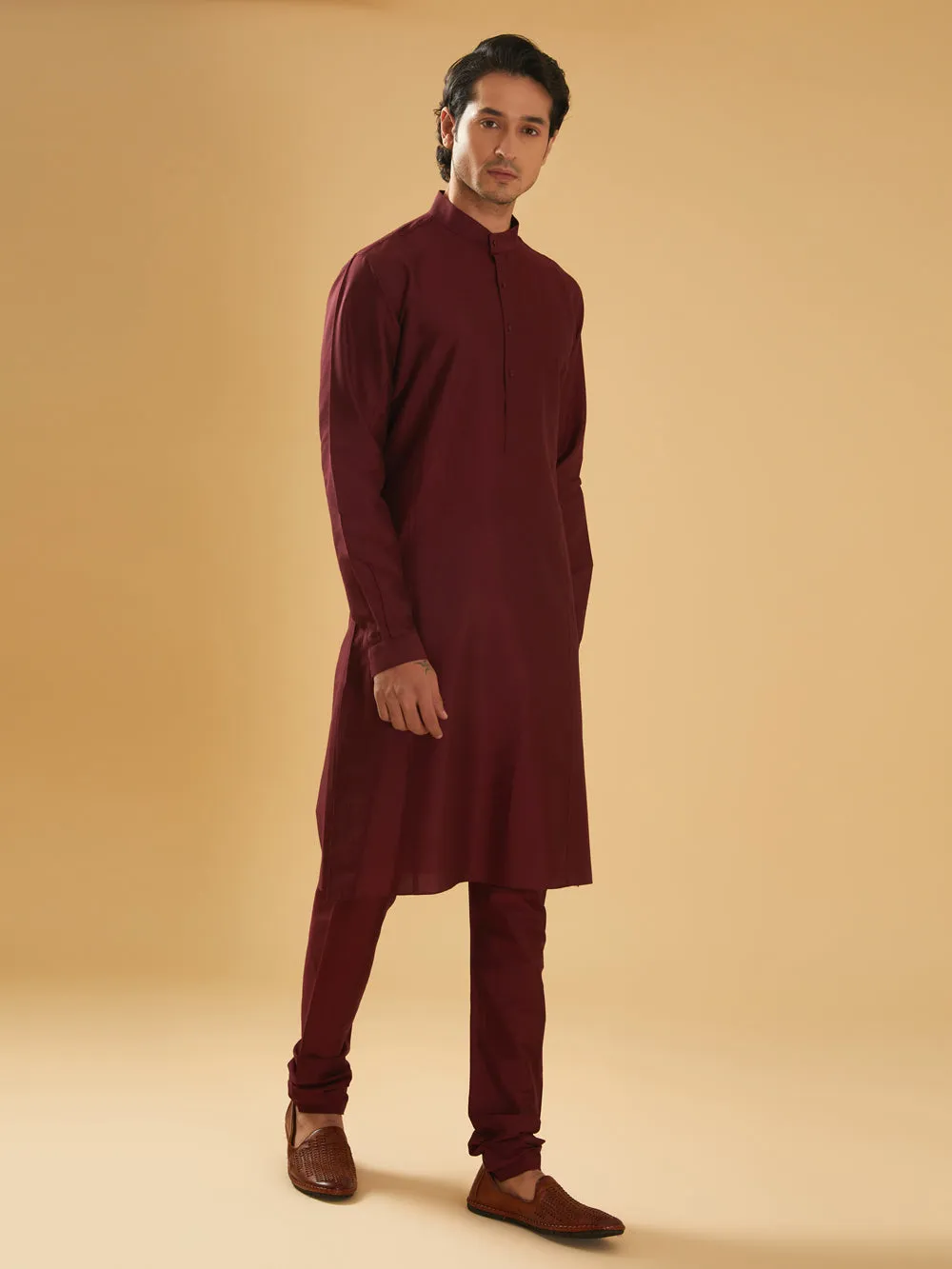 Maroon Silk Kurta