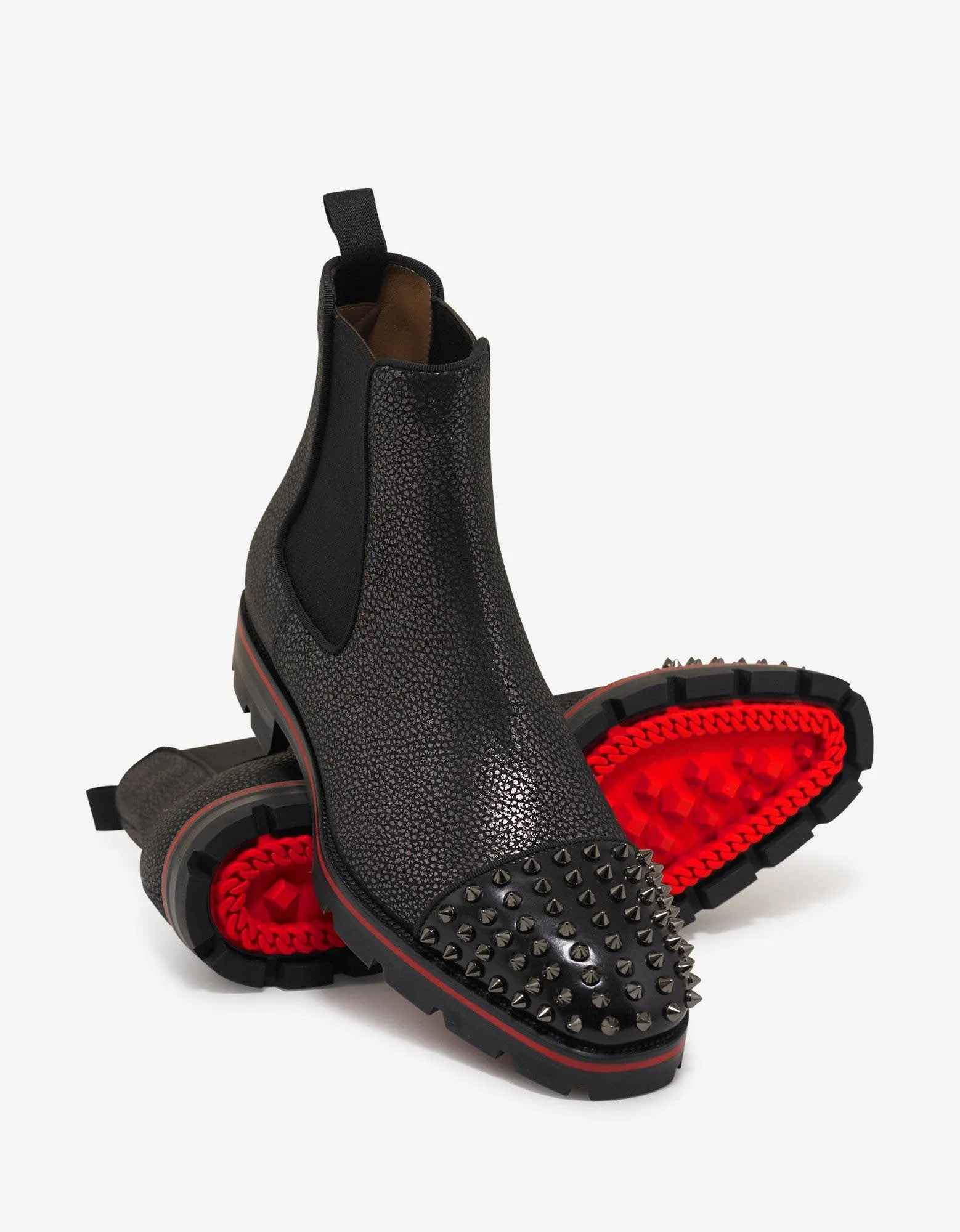 Melon Spikes Flat Cracked Glitter Chelsea Boots