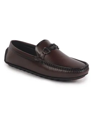 Men Maroon Stitched Horsebit Buckle Classic Slip-Ons Driving Loafer and Moccasins|Slip On Shoes|Casual Shoes