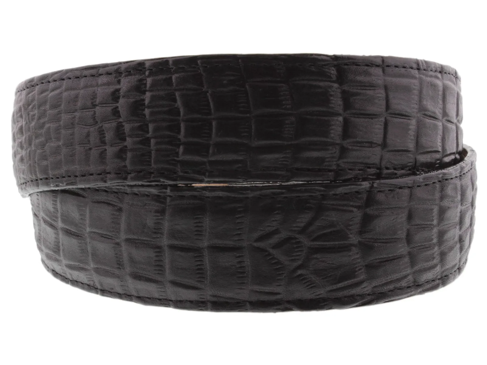 Men's Black Crocodile Belly Pattern Leather Cowboy Belt - Silver Buckle