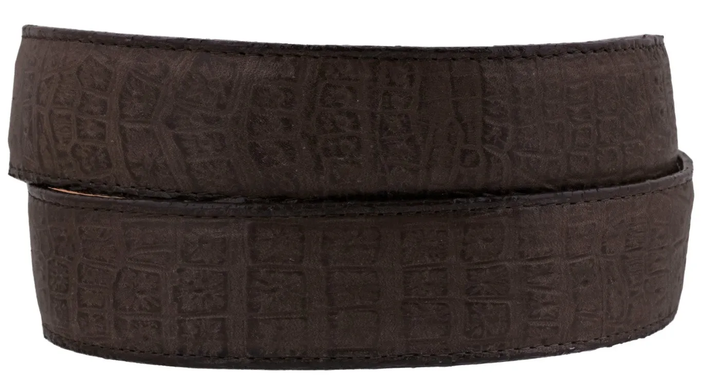 Men's Brown Crocodile Belly Print Genuine Leather Belt Round Buckle