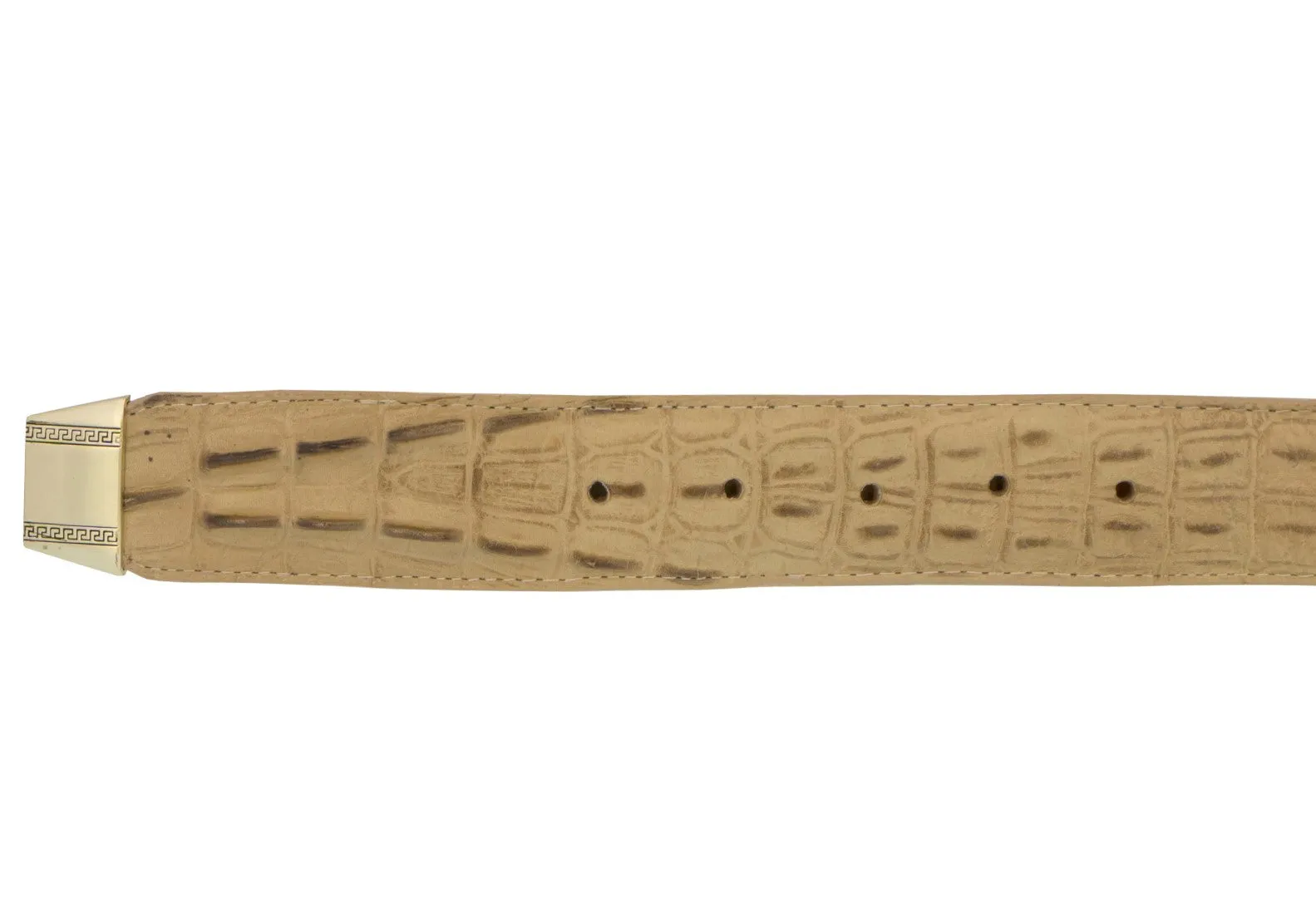 Mens Sand Cowboy Dress Belt Crocodile Tail Print - Gold Links