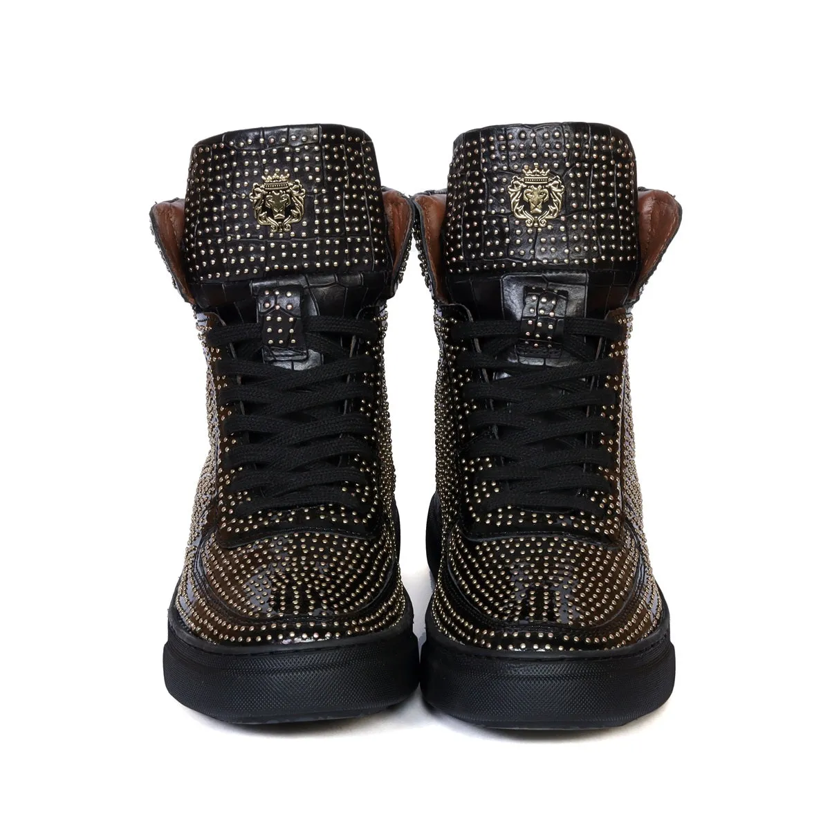 Men's Sneakers Golden Rhinestone Beads Embellished Patent Leather