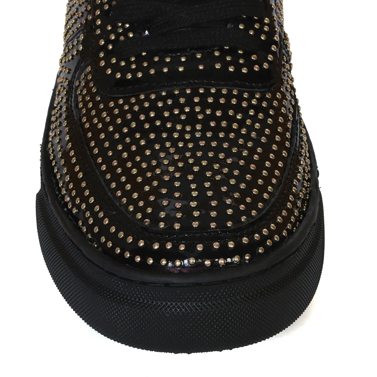 Men's Sneakers Golden Rhinestone Beads Embellished Patent Leather