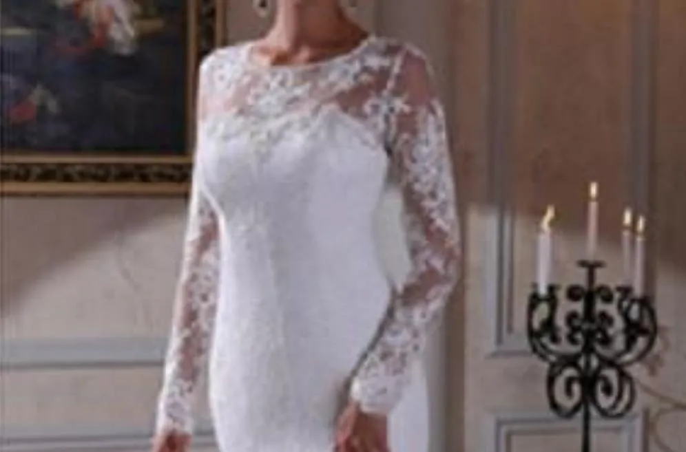 Mermaid Long sleeved Lace Wedding Bridal Gown with Victorian Lace Sleeves