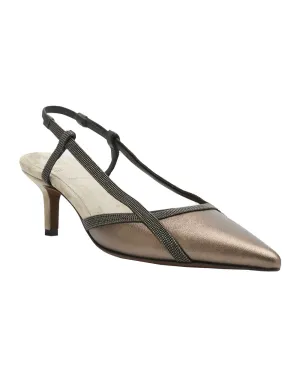 Metallic Kitten Slingback Pumps in Bronze