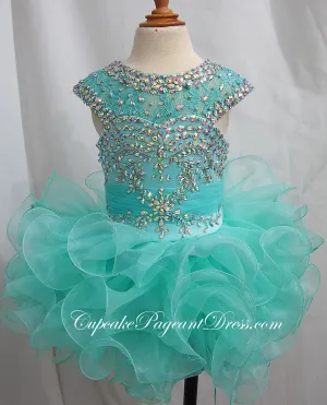 Mint Beaded Bodice Little Girl/Baby/Infant/Child Cupcake Pageant Dress