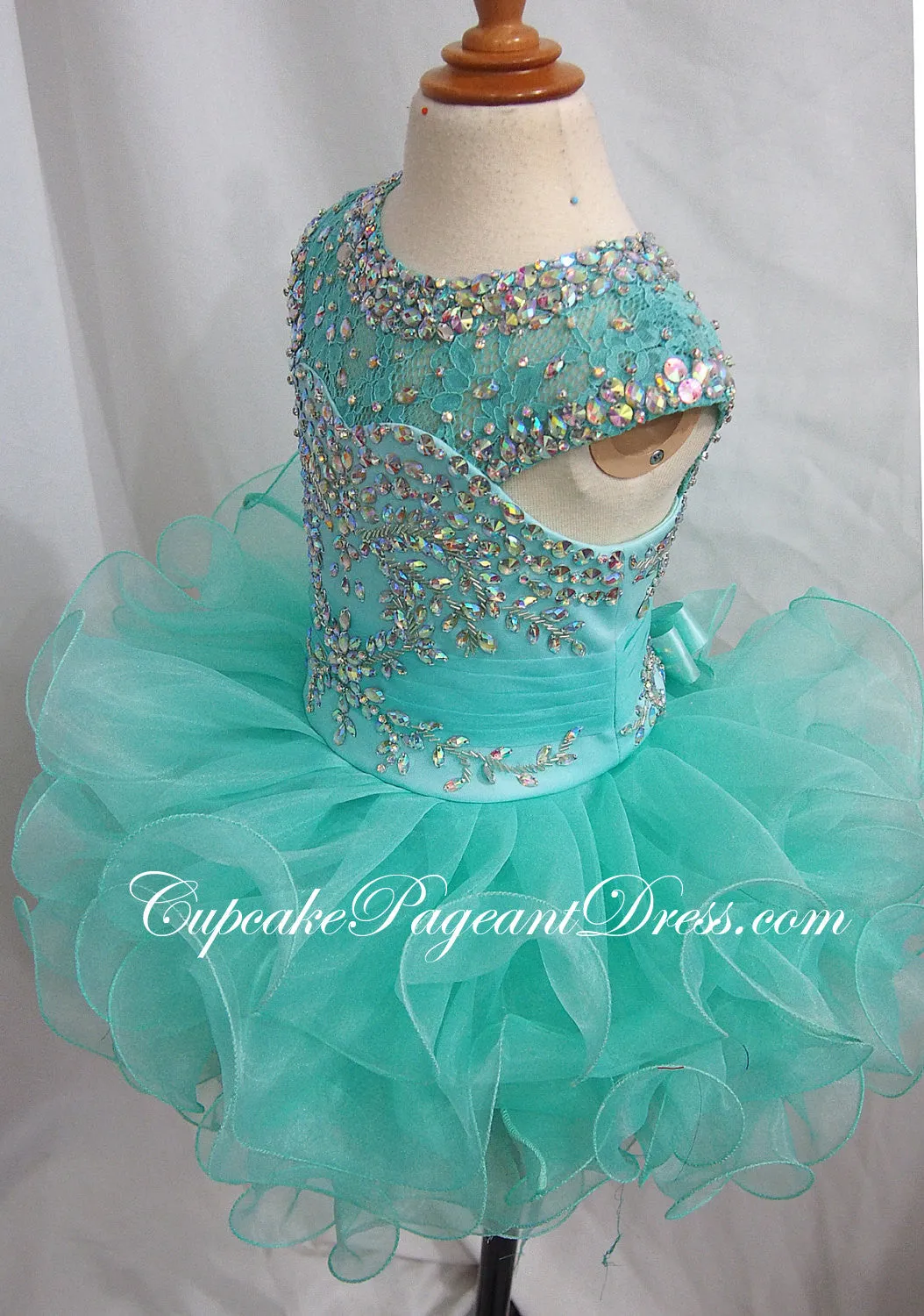 Mint Beaded Bodice Little Girl/Baby/Infant/Child Cupcake Pageant Dress