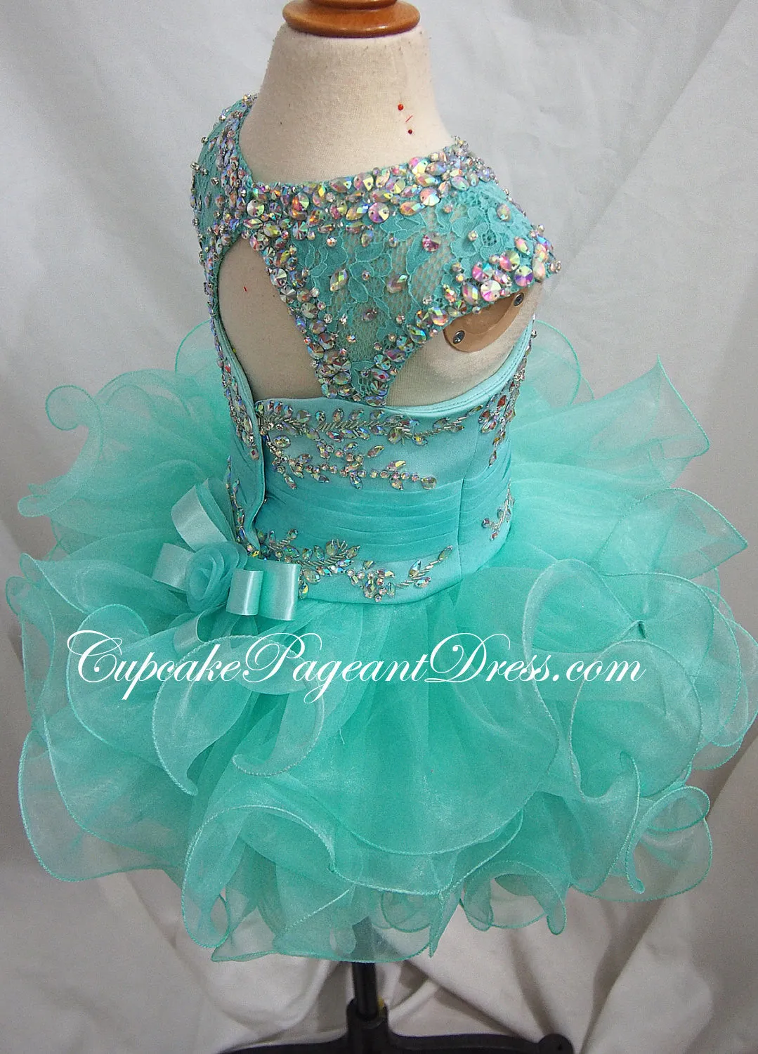 Mint Beaded Bodice Little Girl/Baby/Infant/Child Cupcake Pageant Dress