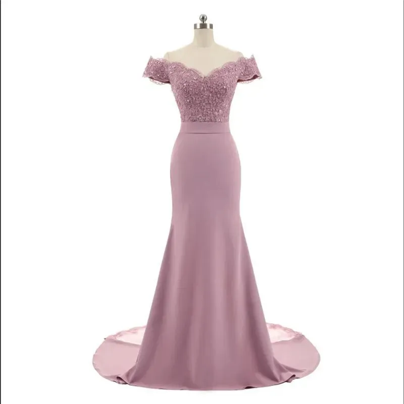 New Arrival Pink V Neck Cap Sleeve Vintage Lace Appliques Beaded Mermaid Bridesmaid Dresses Party Gowns Vestido De Festa