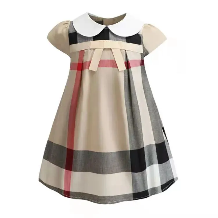 New Baby Girls Dress Spring Autumn Kids Long Sleeve Plaid Dress Cotton Children Bow Skirts Clothes