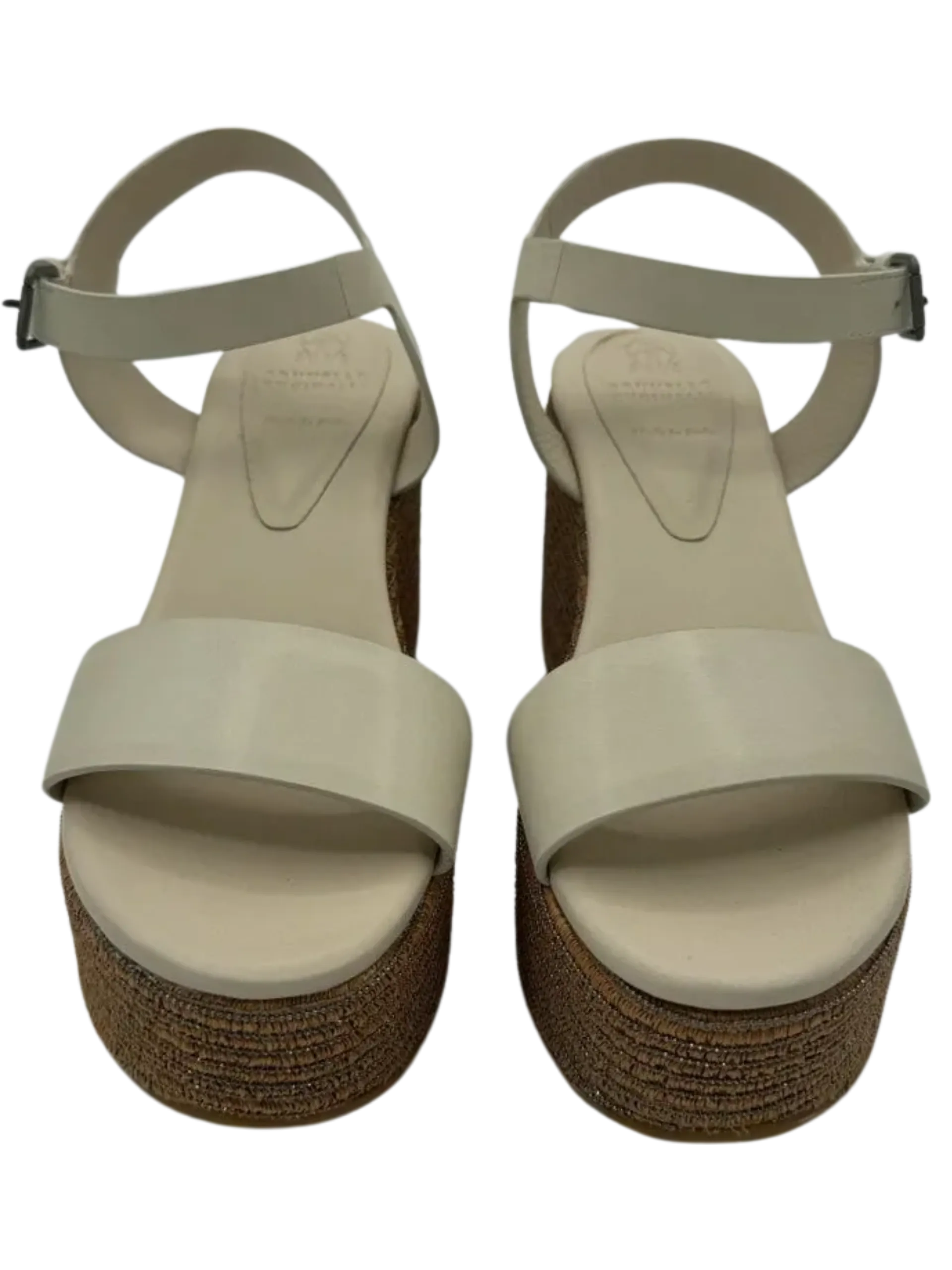 *NEW* Brunello Cucinelli Stripe Platform Leather Wedge Sandals