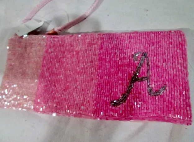 NEW NWT LIZ CLAIBORNE "A" BEAD Wristlet Coin Purse Wallet Clutch Baguette PINK Pouch