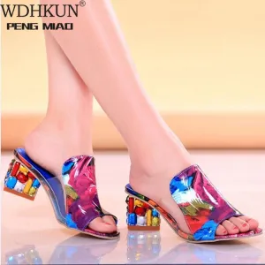 ODACIOUS Open Toe with Bling Triangle-Shaped Heel Sandal Shoes