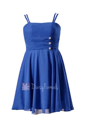 Plus Size Short Chiffon Bridesmaid Dress Beaded Prom Dress W/Straps(BM909)