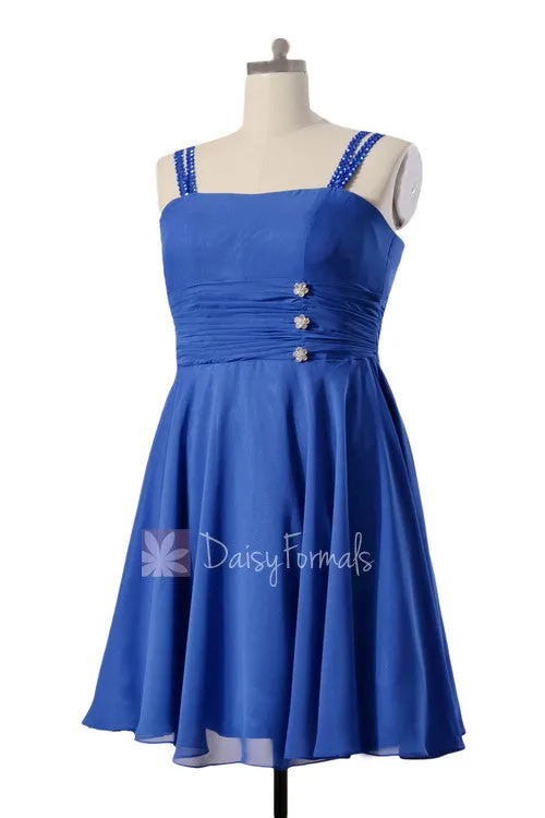 Plus Size Short Chiffon Bridesmaid Dress Beaded Prom Dress W/Straps(BM909)